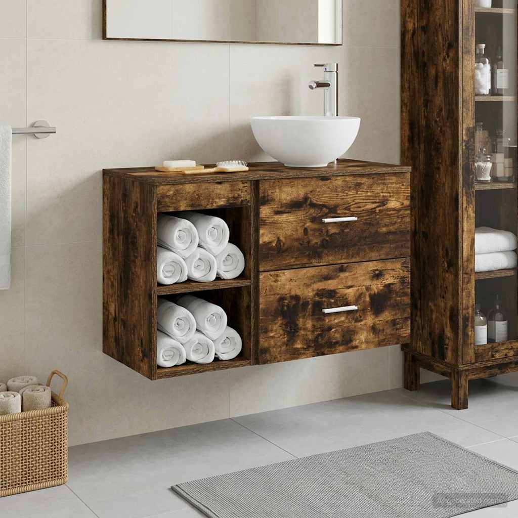 vidaXL Bathroom Furniture Set 2 pcs Smoked Oak Engineered Wood