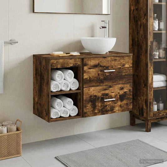 vidaXL Bathroom Furniture Set 2 pcs Smoked Oak Engineered Wood