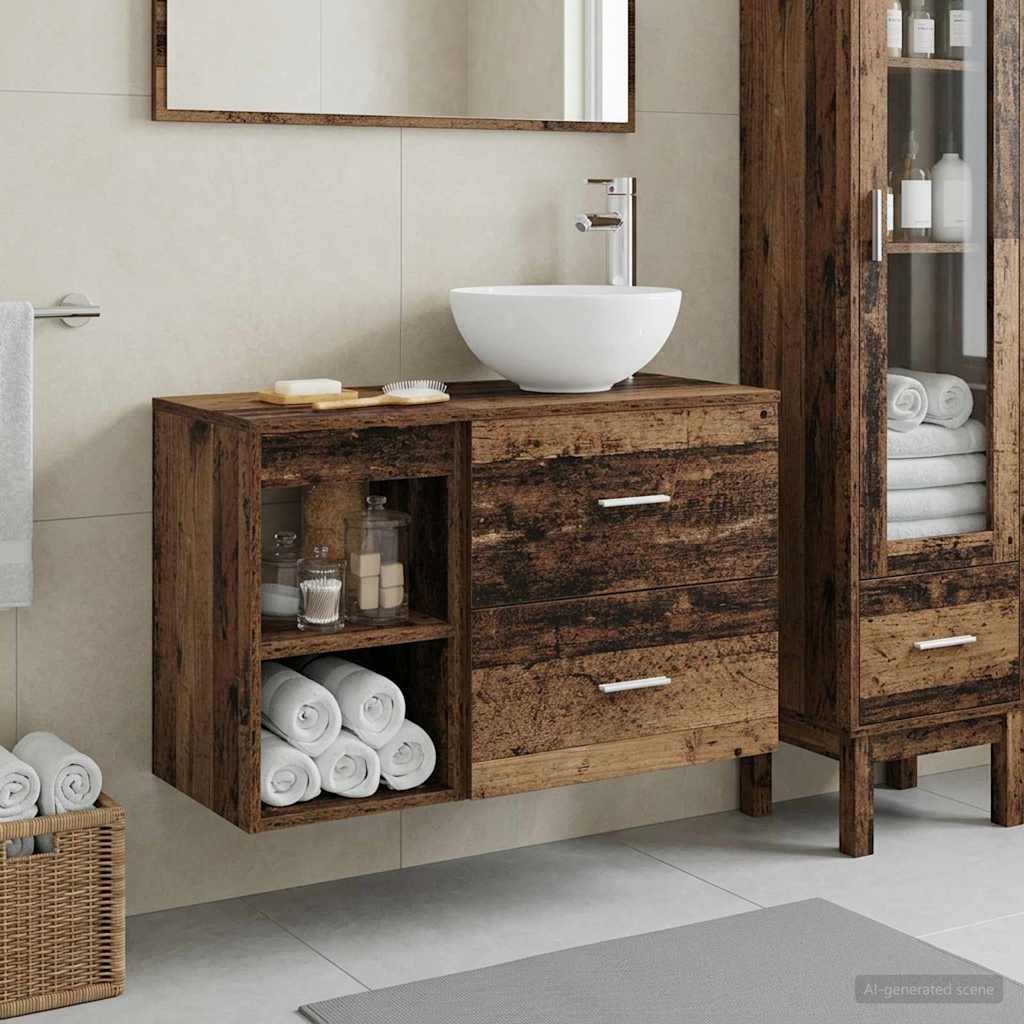 vidaXL Bathroom Furniture Set 2 pcs Old Wood Engineered Wood
