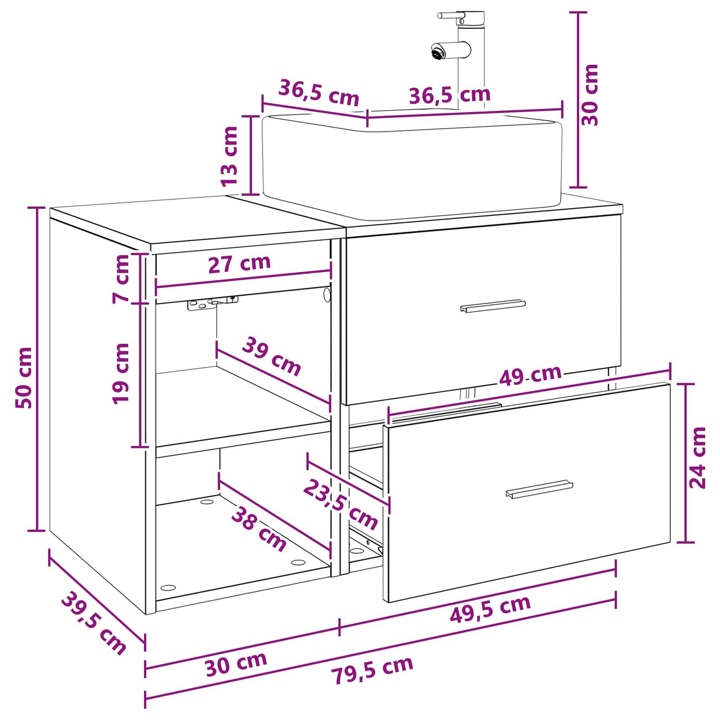 vidaXL Bathroom Furniture Set 2 pcs Black Oak Engineered Wood