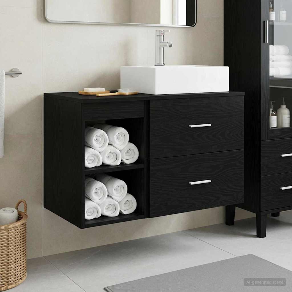 vidaXL Bathroom Furniture Set 2 pcs Black Oak Engineered Wood