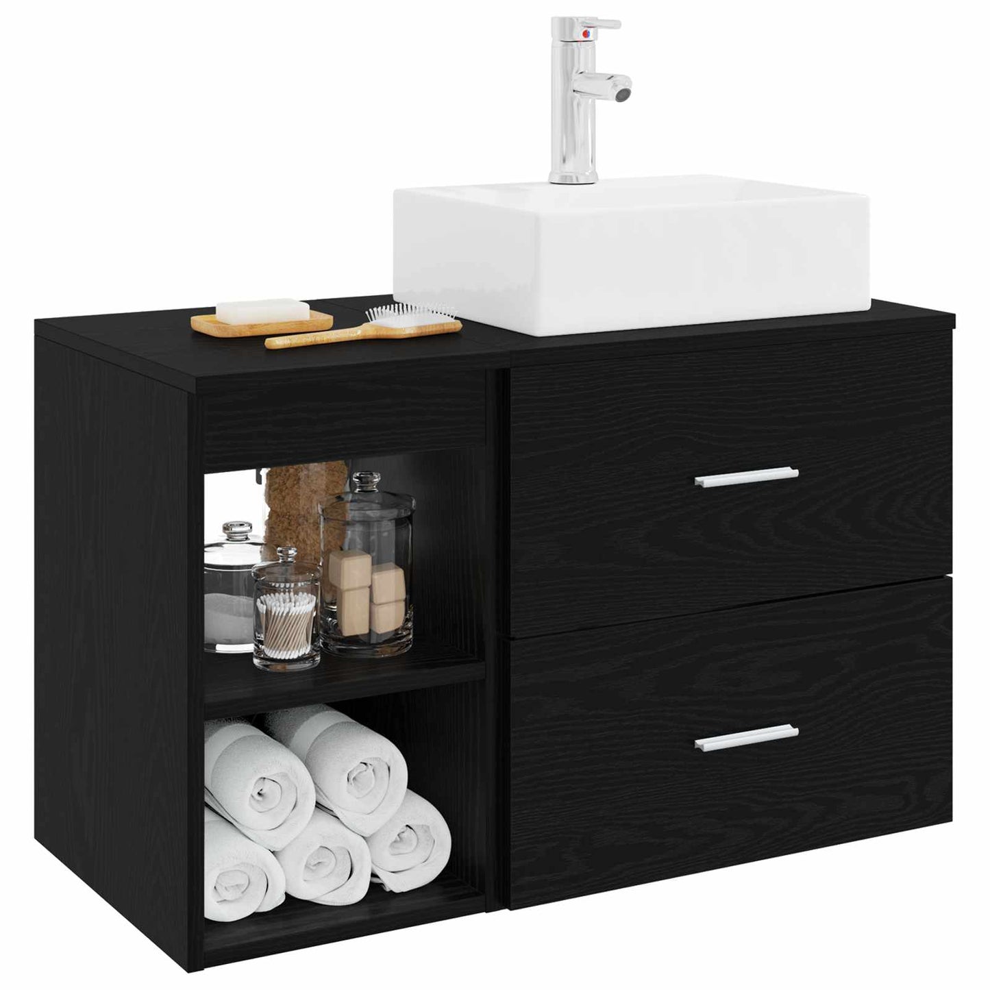 vidaXL Bathroom Furniture Set 2 pcs Black Oak Engineered Wood