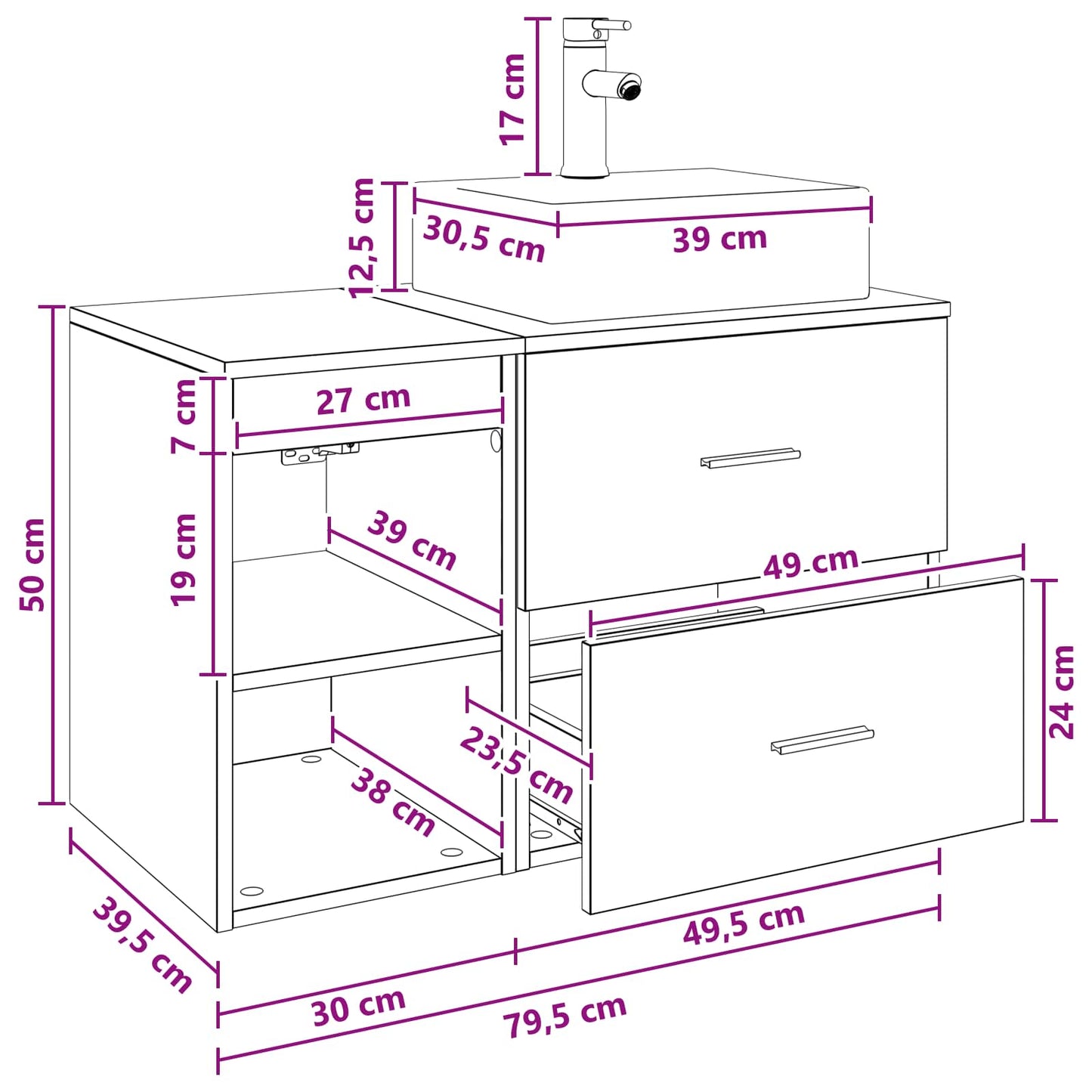 vidaXL Bathroom Furniture Set 2 pcs Black Oak Engineered Wood