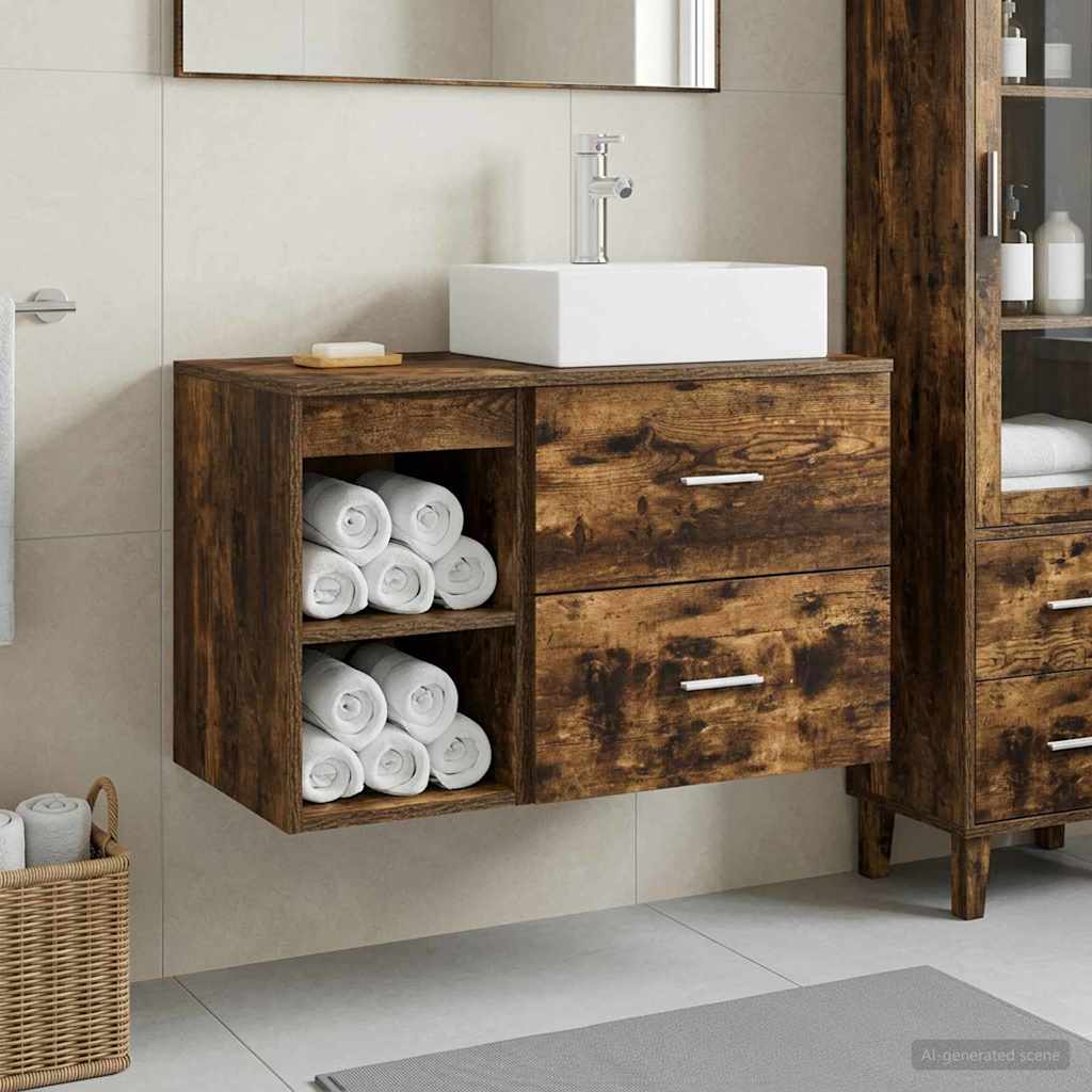 vidaXL Bathroom Furniture Set 2 pcs Smoked Oak Engineered Wood