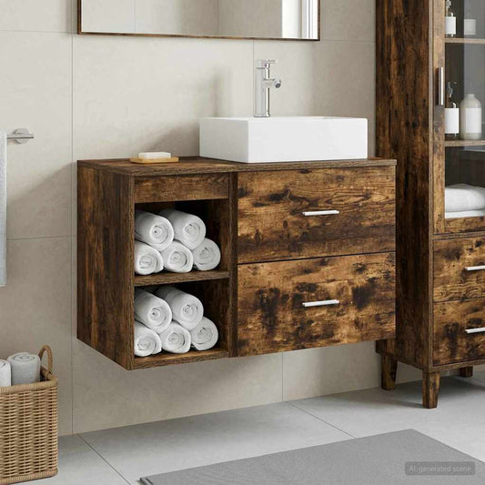 vidaXL Bathroom Furniture Set 2 pcs Smoked Oak Engineered Wood