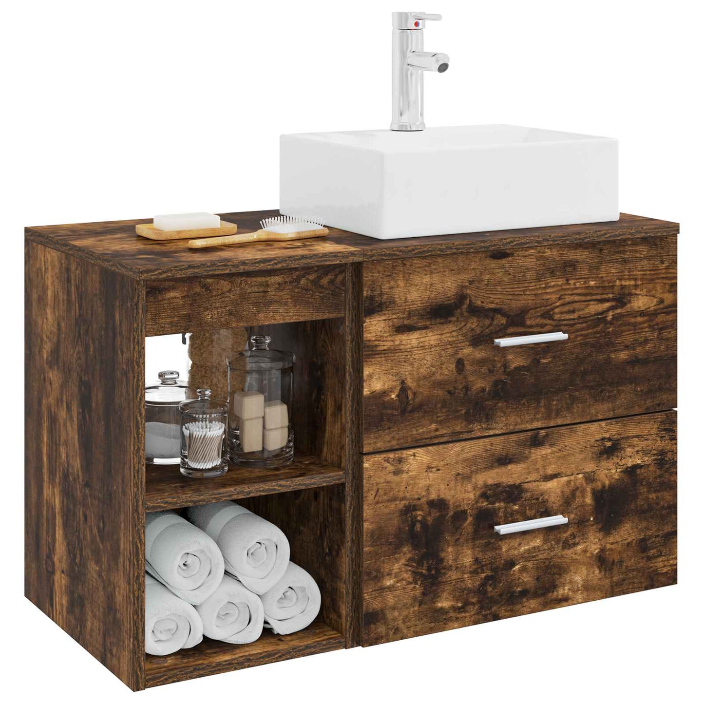 vidaXL Bathroom Furniture Set 2 pcs Smoked Oak Engineered Wood