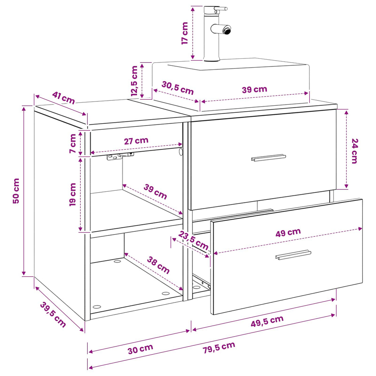 vidaXL Bathroom Cabinet Set 2 pcs Grey Sonoma 79.5 x 41 x 79.5 cm