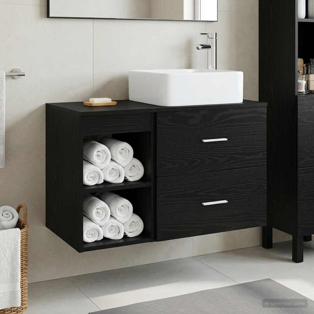 vidaXL Bathroom Furniture Set 2 pcs Black Oak Engineered Wood