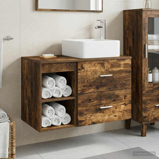 vidaXL Bathroom Furniture Set 2 pcs Smoked Oak Engineered Wood