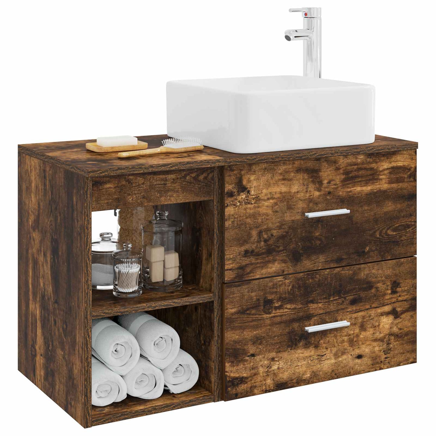 vidaXL Bathroom Furniture Set 2 pcs Smoked Oak Engineered Wood