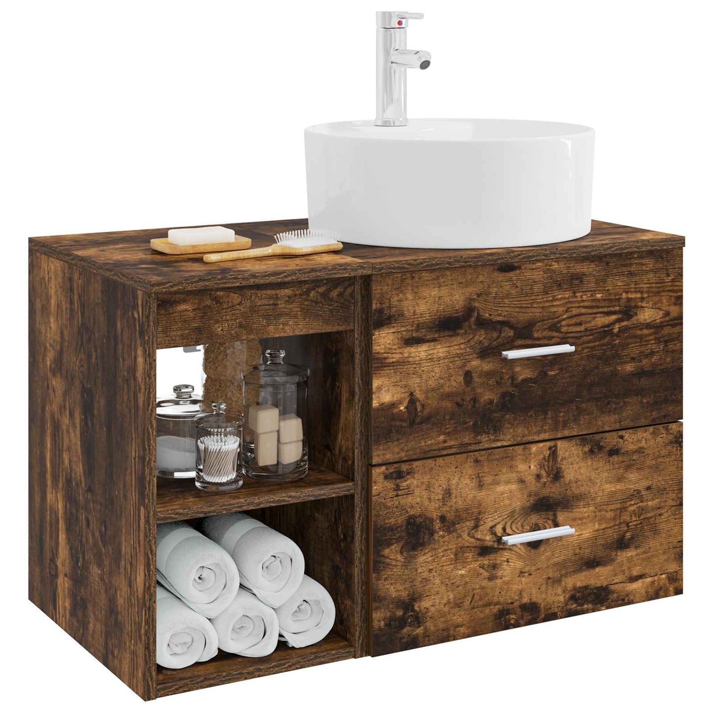 vidaXL Bathroom Furniture Set 2 pcs Smoked Oak Engineered Wood