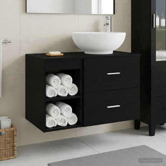vidaXL Bathroom Furniture Set 2 pcs Black Oak Engineered Wood