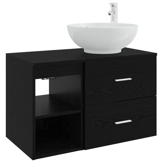 vidaXL Bathroom Furniture Set 2 pcs Black Oak Engineered Wood
