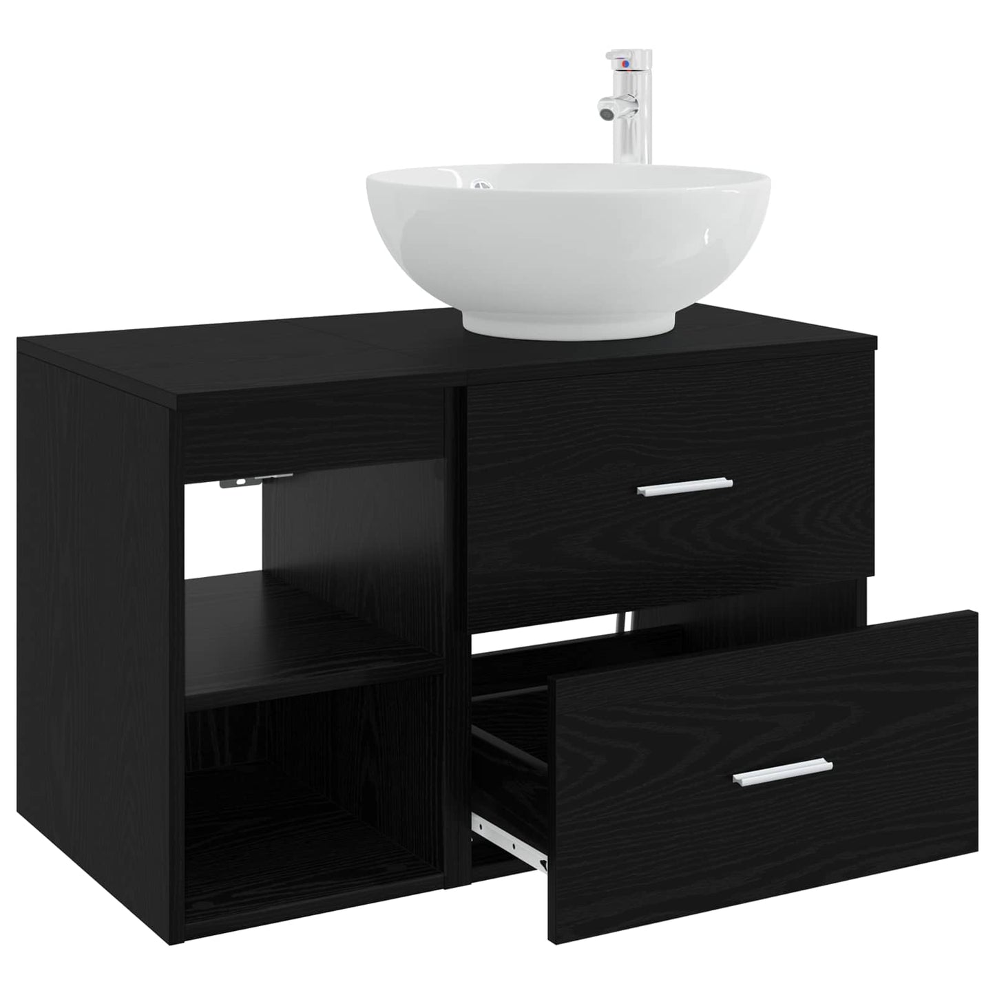 vidaXL Bathroom Furniture Set 2 pcs Black Oak Engineered Wood