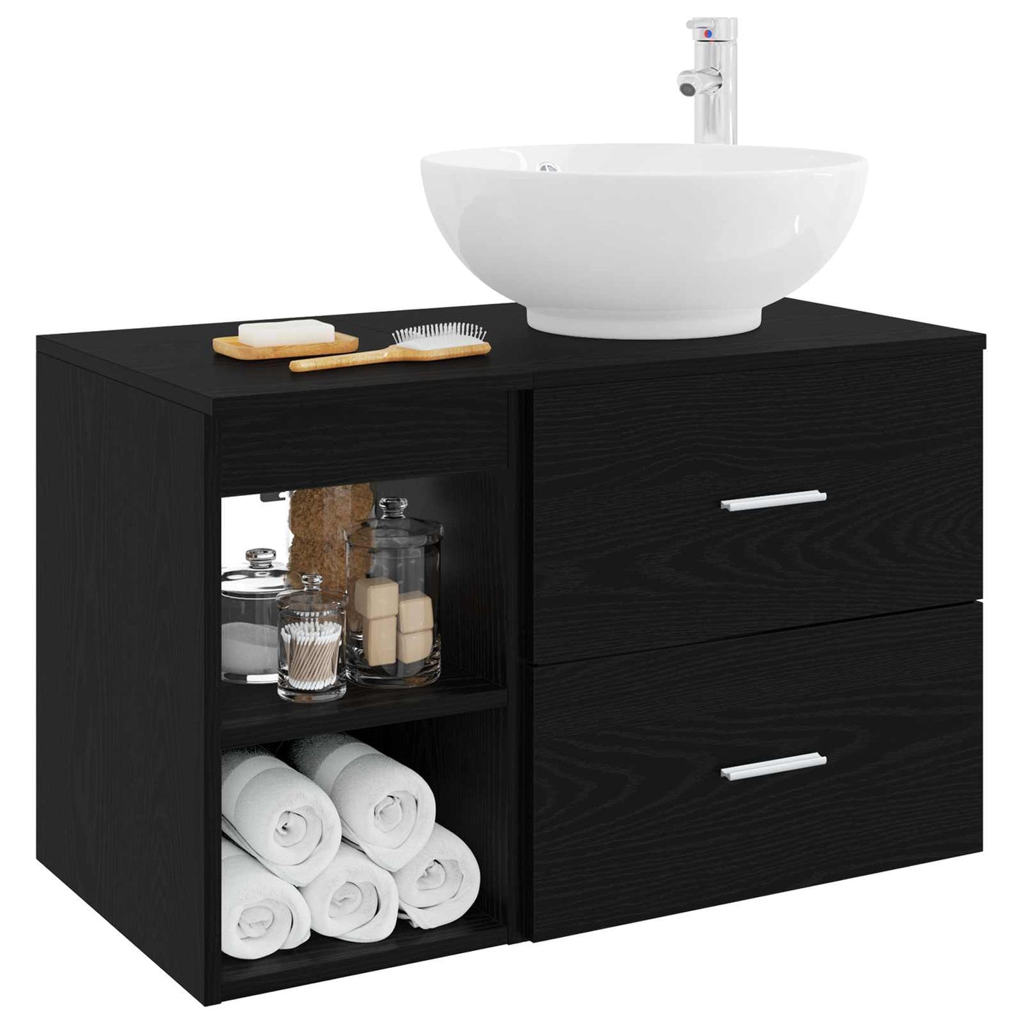 vidaXL Bathroom Furniture Set 2 pcs Black Oak Engineered Wood