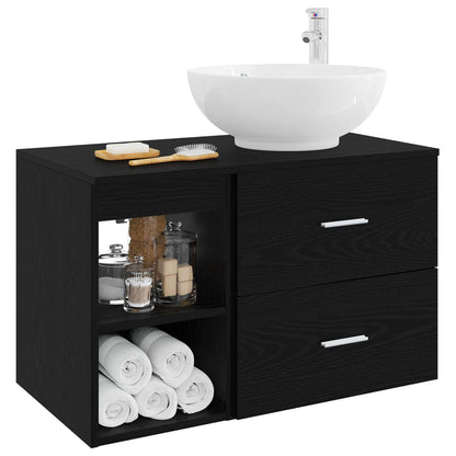 vidaXL Bathroom Furniture Set 2 pcs Black Oak Engineered Wood