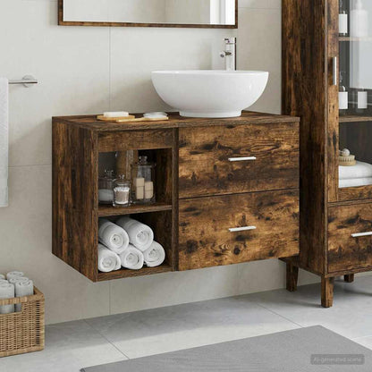 vidaXL Bathroom Furniture Set 2 pcs Smoked Oak Engineered Wood
