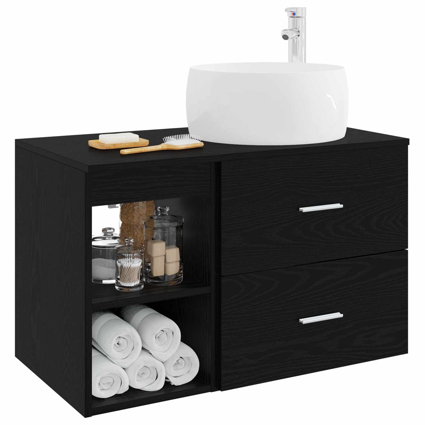 vidaXL Bathroom Furniture Set 2 pcs Black Oak Engineered Wood