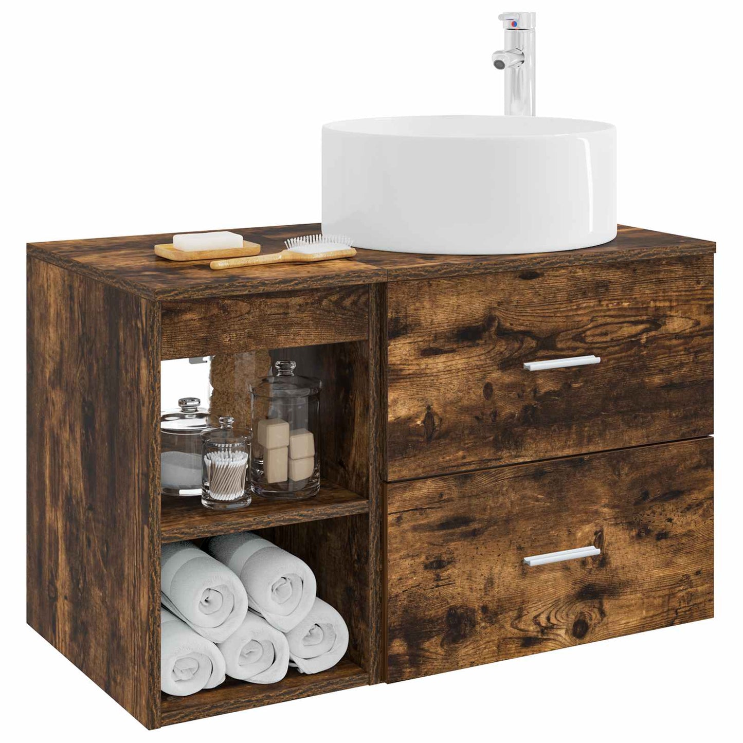 vidaXL Bathroom Furniture Set 2 pcs Smoked Oak Engineered Wood