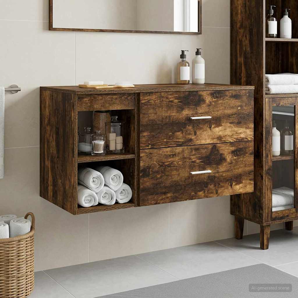 vidaXL Bathroom Furniture Set 2 pcs Smoked Oak Engineered Wood
