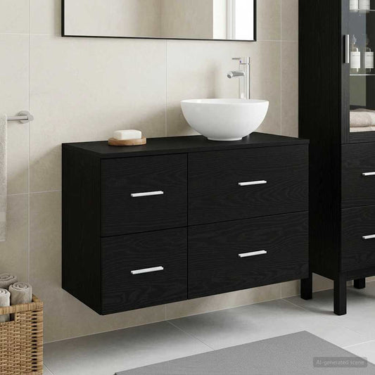 vidaXL Bathroom Furniture Set 2 pcs Black Oak Engineered Wood