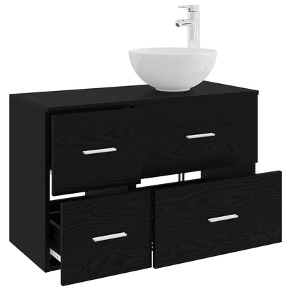 vidaXL Bathroom Furniture Set 2 pcs Black Oak Engineered Wood