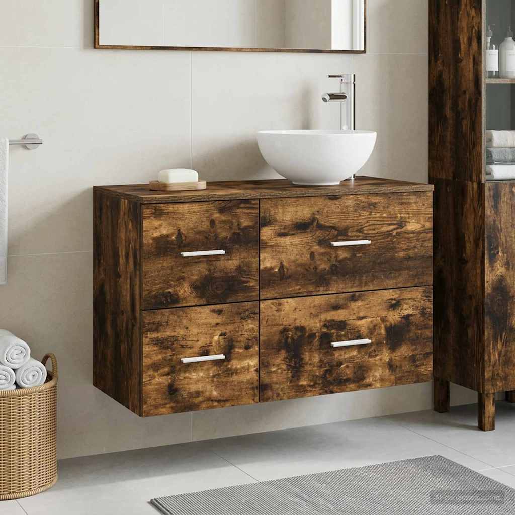 vidaXL Bathroom Furniture Set 2 pcs Smoked Oak Engineered Wood