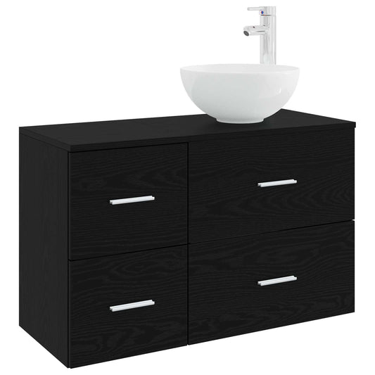 vidaXL Bathroom Furniture Set 2 pcs Black Oak Engineered Wood