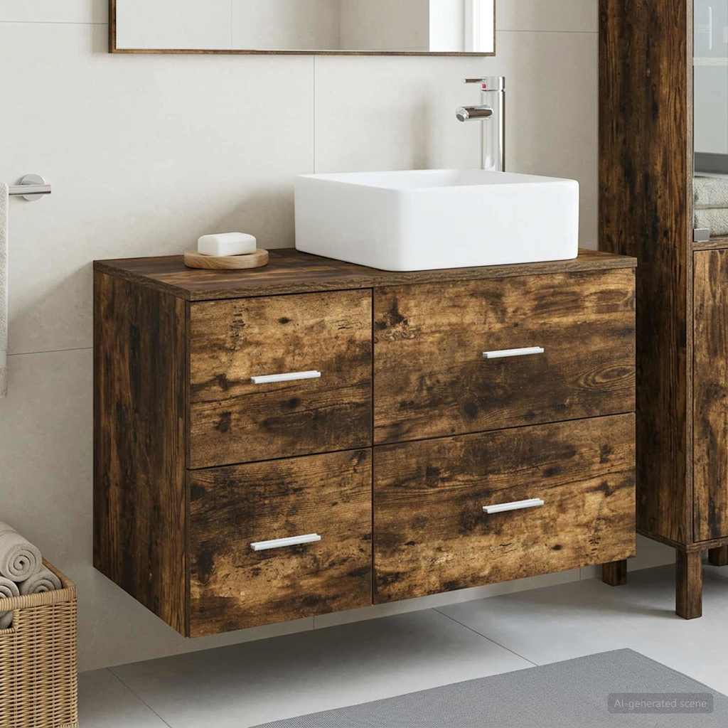 vidaXL Bathroom Furniture Set 2 pcs Smoked Oak Engineered Wood