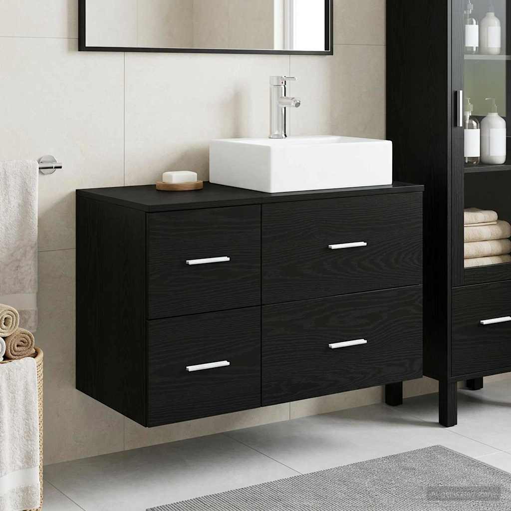 vidaXL Bathroom Furniture Set 2 pcs Black Oak Engineered Wood