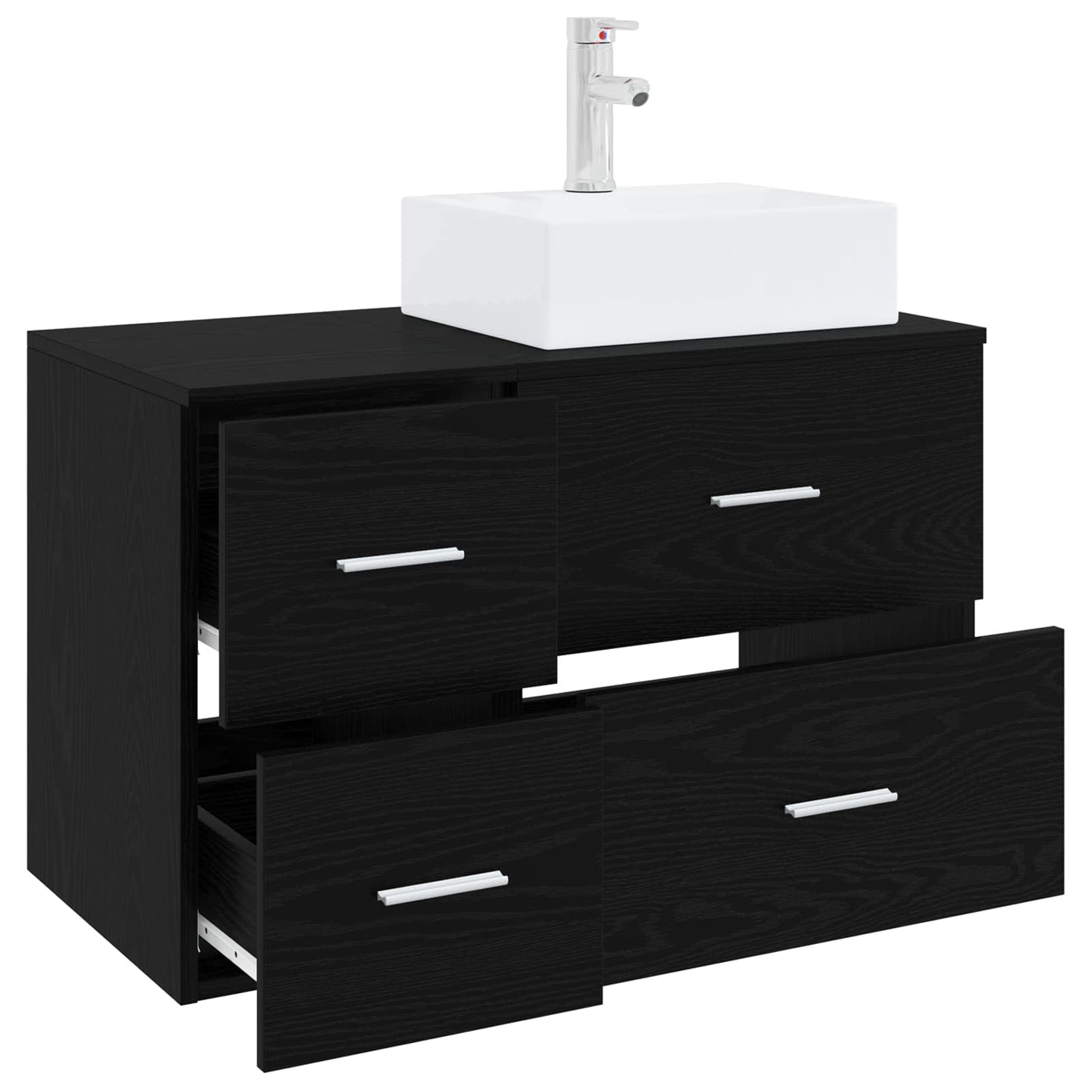vidaXL Bathroom Furniture Set 2 pcs Black Oak Engineered Wood
