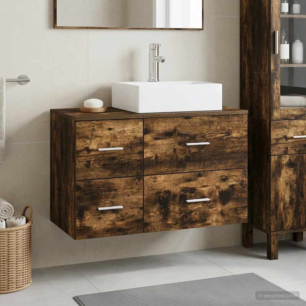 vidaXL Bathroom Furniture Set 2 pcs Smoked Oak Engineered Wood