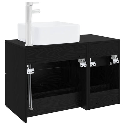 vidaXL Bathroom Furniture Set 2 pcs Black Oak Engineered Wood