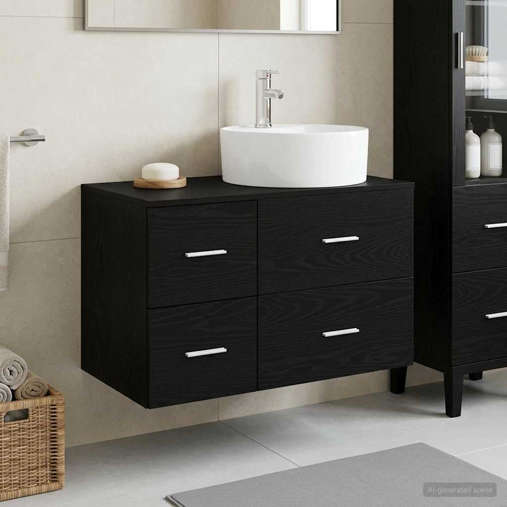 vidaXL Bathroom Furniture Set 2 pcs Black Oak Engineered Wood