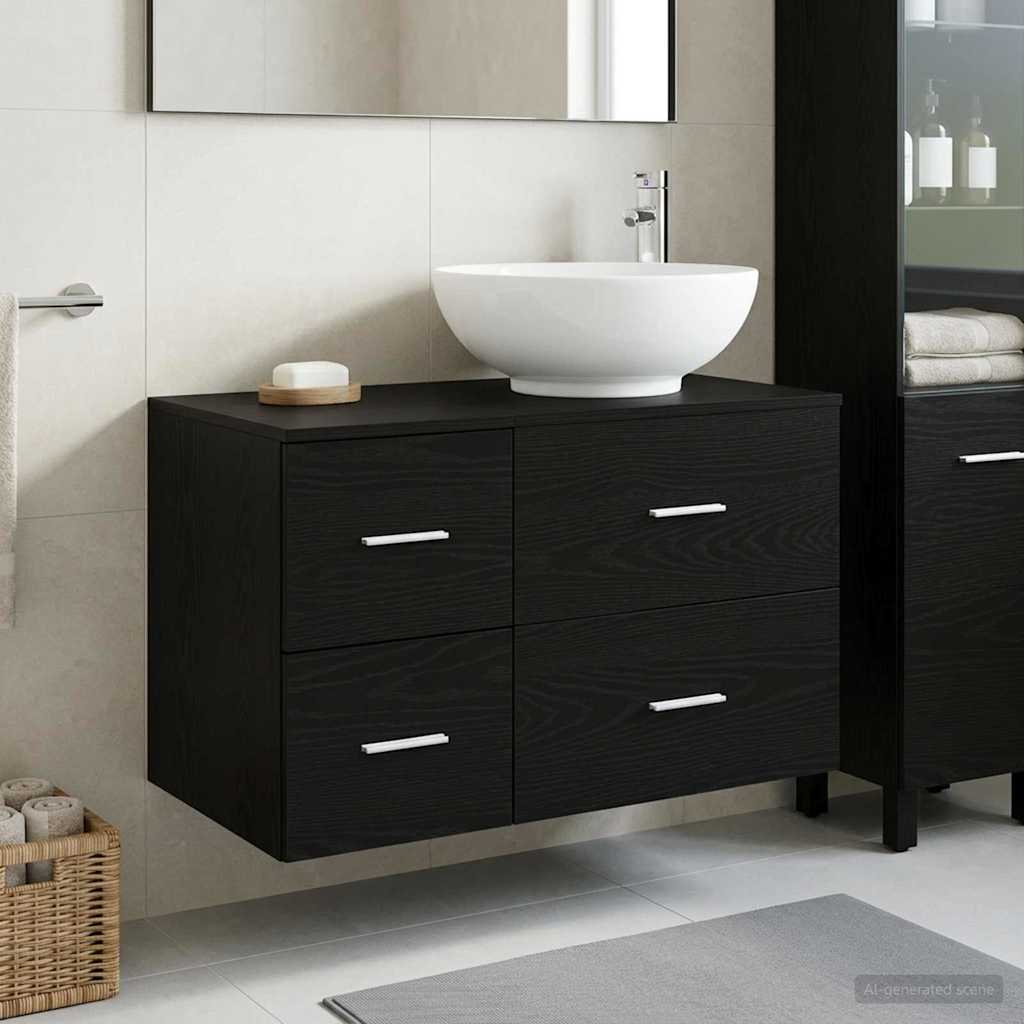 vidaXL Bathroom Furniture Set 2 pcs Black Oak Engineered Wood