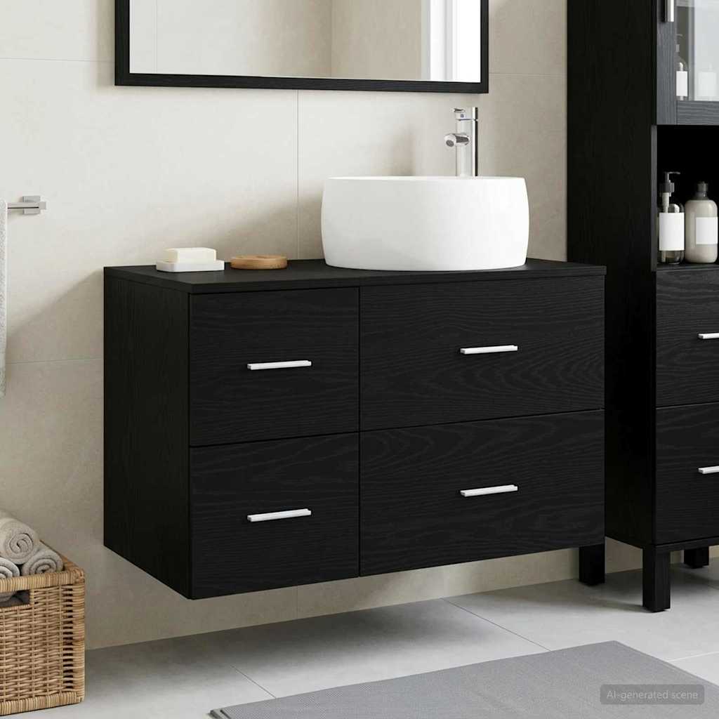 vidaXL Bathroom Furniture Set 2 pcs Black Oak Engineered Wood