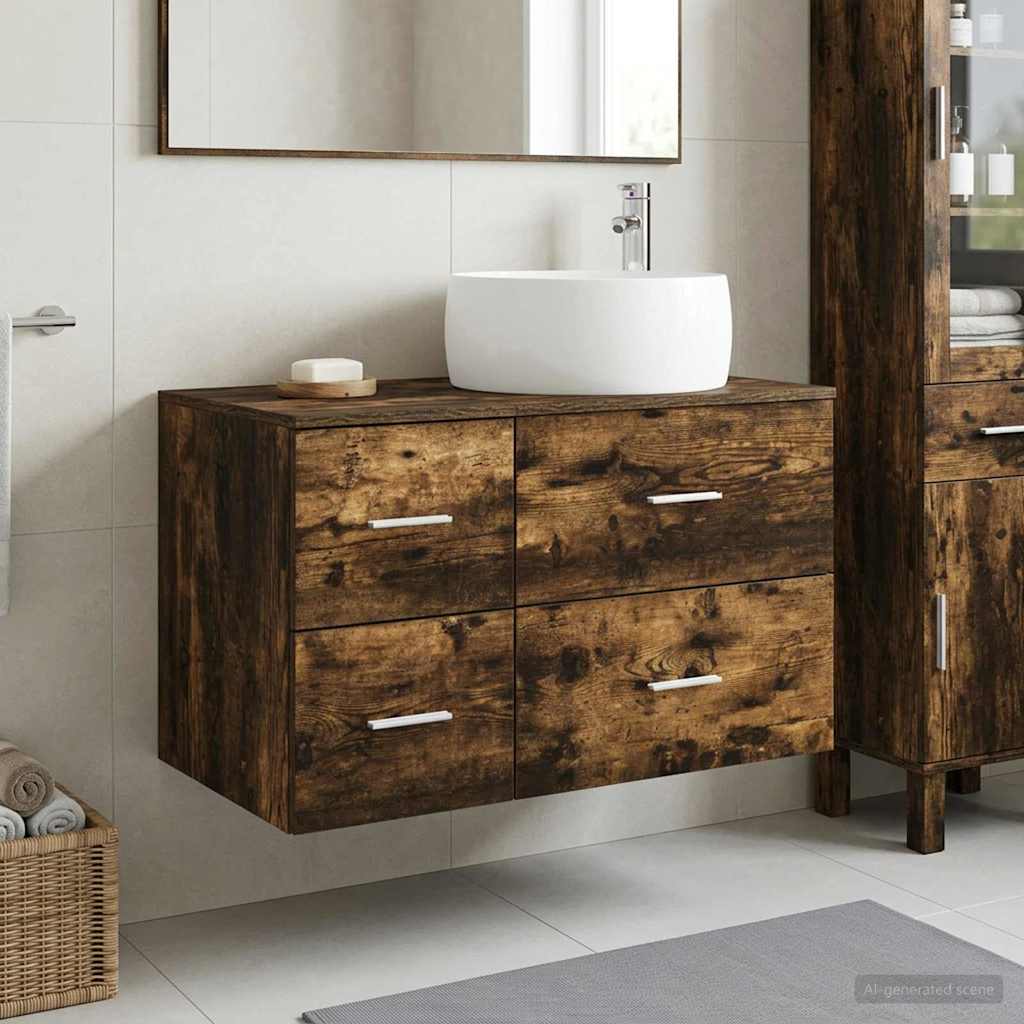 vidaXL Bathroom Furniture Set 2 pcs Smoked Oak Engineered Wood