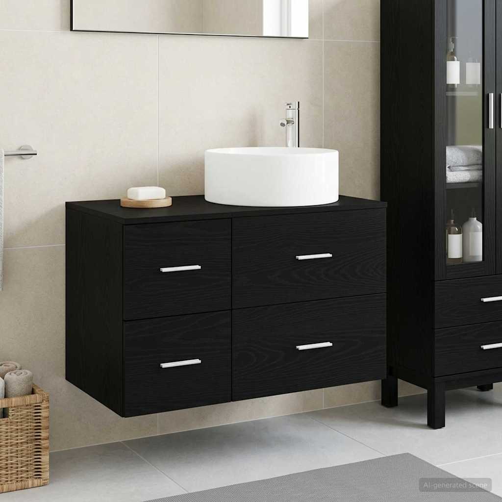 vidaXL Bathroom Furniture Set 2 pcs Black Oak Engineered Wood