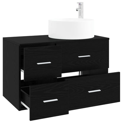 vidaXL Bathroom Furniture Set 2 pcs Black Oak Engineered Wood