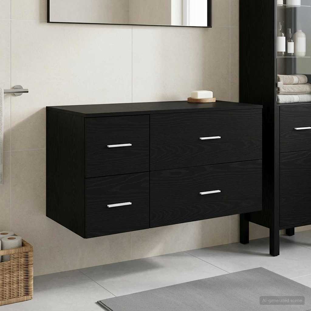 vidaXL Bathroom Furniture Set 2 pcs Black Oak Engineered Wood