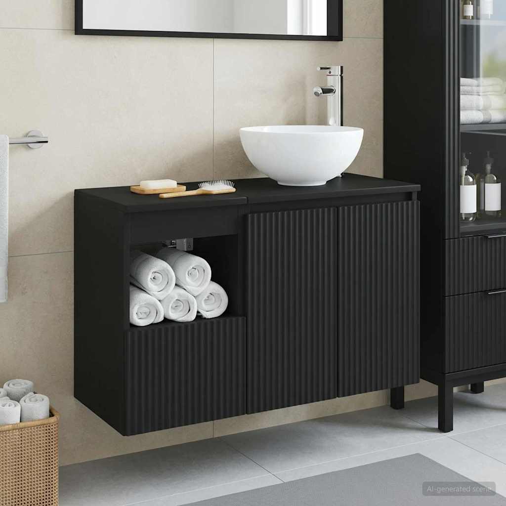 vidaXL Bathroom Furniture Set 2 pcs Black Engineered Wood