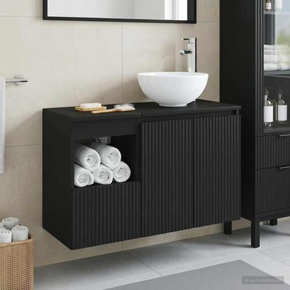 vidaXL Bathroom Furniture Set 2 pcs Black Engineered Wood