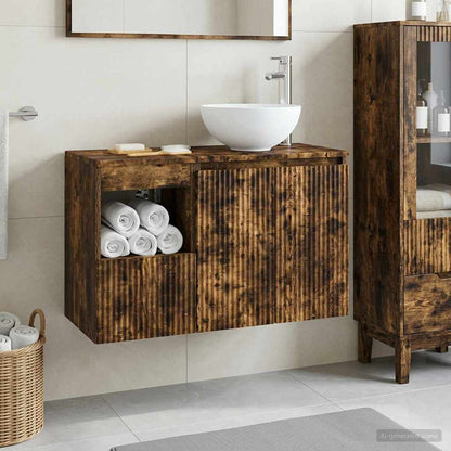vidaXL Bathroom Furniture Set 2 pcs Smoked Oak Engineered Wood