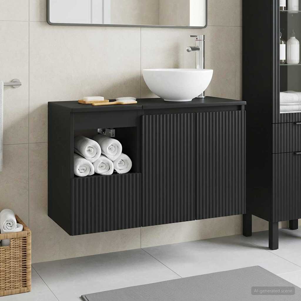 vidaXL Bathroom Furniture Set 2 pcs Black Engineered Wood