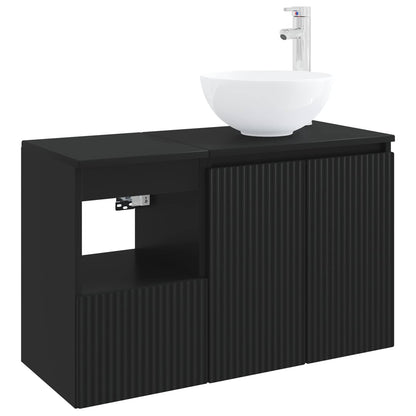 vidaXL Bathroom Furniture Set 2 pcs Black Engineered Wood
