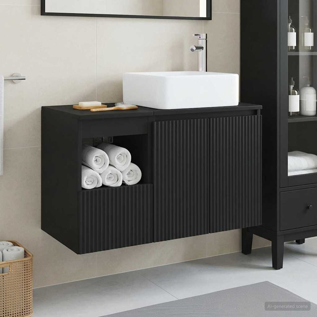 vidaXL Bathroom Furniture Set 2 pcs Black Engineered Wood