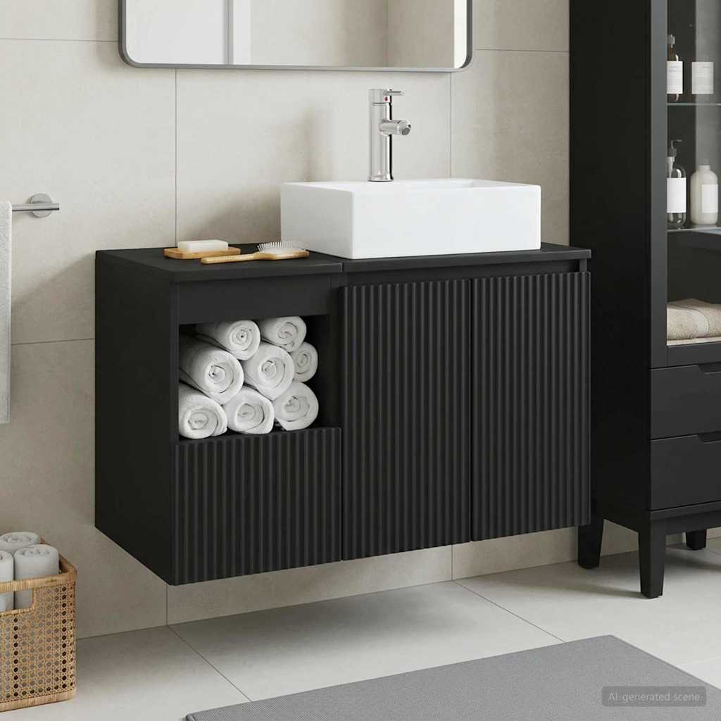 vidaXL Bathroom Furniture Set 2 pcs Black Engineered Wood