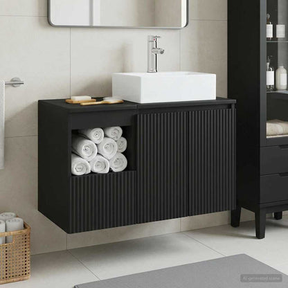 vidaXL Bathroom Furniture Set 2 pcs Black Engineered Wood
