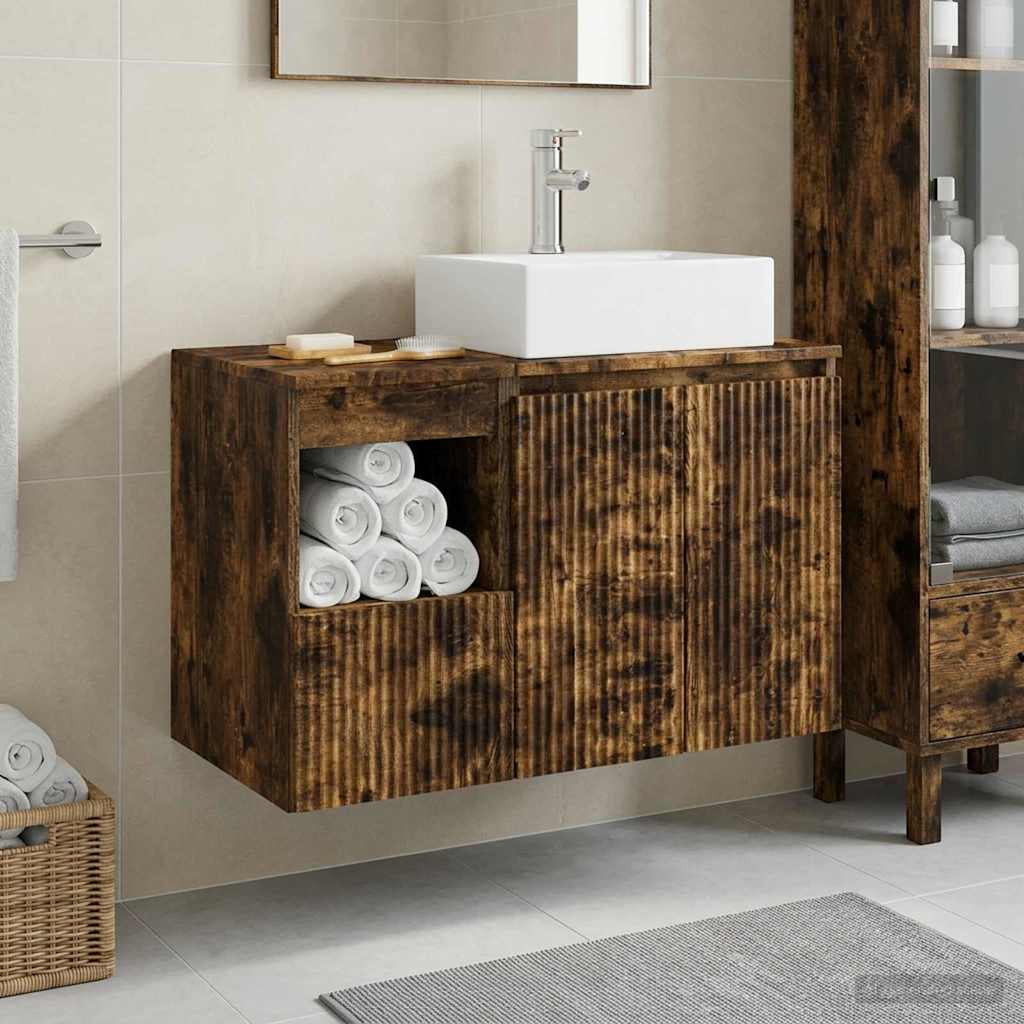 vidaXL Bathroom Furniture Set 2 pcs Smoked Oak Engineered Wood