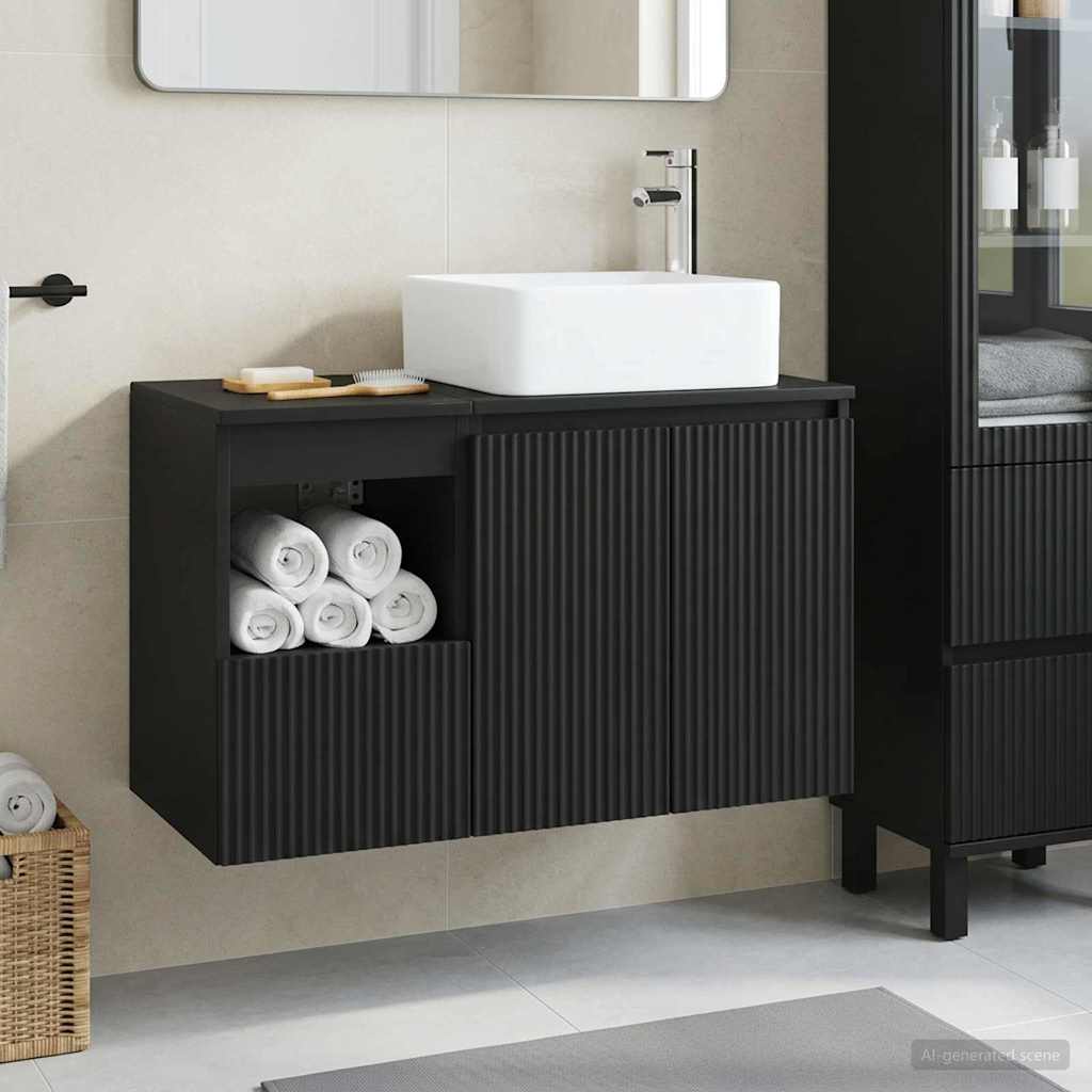 vidaXL Bathroom Furniture Set 2 pcs Black Engineered Wood